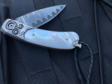 William Henry B09 Kestrel 'Breaker' Folder Hand Carved Sterling Silver Body w/ Mother of Pearl Inlay and Wave Damascus Plain Edge Blade (2.13”)