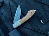 William Henry B12 'Birch' 24K Gold Koftgari Body w/ Masur Birch Wood Inlay and Boomerang Chad Nichols Damascus Plain Edge Blade (3.06”)