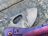 Homer Zhu Custom T-Rex Folder Textured Violet Ano Titanium Body w/ Hand Rubbed Sculpted Plain Edge Blade (2.5”) #89/196
