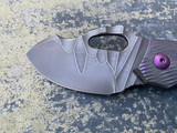 Homer Zhu Custom T-Rex Folder Textured Cloudy Violet Ano Titanium Body w/ Hand Rubbed Sculpted Plain Edge Blade (2.5”) #83/196