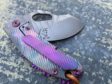 Homer Zhu Custom T-Rex Folder Textured Cloudy Violet Ano Titanium Body w/ Hand Rubbed Sculpted Plain Edge Blade (2.5”) #83/196