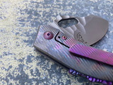 Homer Zhu Custom T-Rex Folder Textured Cloudy Violet Ano Titanium Body w/ Hand Rubbed Sculpted Plain Edge Blade (2.5”) #83/196