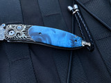 William Henry B05 Monarch “Blue Flame” Mokume Gane Body w/ Blue Poplar Burl Wood Inlay and Chad Nichols ‘Intrepid’ Damascus Plain Edge Blade (2.63”)