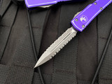 Microtech UTX-70 D/E Distressed Purple Aluminum Body w/ Apocalyptic Double Full Serrated Blade (2.42”) 147-D12PU