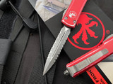 Microtech UTX-70 D/E Distressed Red Aluminum Body w/ Apocalyptic Double Full Serrated Blade (2.42”) 147-D12DRD