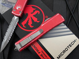 Microtech UTX-70 D/E Distressed Red Aluminum Body w/ Apocalyptic Double Full Serrated Blade (2.42”) 147-D12DRD