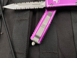 Microtech UTX-70 D/E Distressed Violet Aluminum Body w/ Apocalyptic Double Full Serrated Blade (2.42”) 147-D12DVI