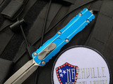 Microtech Dirac Distressed Blue Aluminum Body w/ Stonewashed Plain Edge Blade (2.92”) 225-10DBL