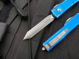 Microtech UTX-70 Spartan Blue Distressed Aluminum Body w/ Apocalyptic Plain Edge Blade (2.42”) 249-10DBL