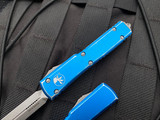 Microtech UTX-70 Spartan Blue Distressed Aluminum Body w/ Apocalyptic Plain Edge Blade (2.42”) 249-10DBL