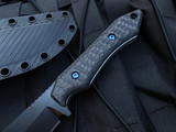WelMade Knives Legion Fixed Blade Carbon Fiber, White G10 Lined Scales w/ Blue Titanium Hardware and Black PVD Plain Edge Blade (5.25”)