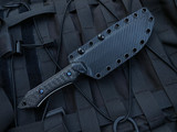 WelMade Knives Legion Fixed Blade Carbon Fiber, White G10 Lined Scales w/ Blue Titanium Hardware and Black PVD Plain Edge Blade (5.25”)