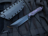 WelMade Knives Legion Fixed Blade Purple Fat Carbon, White G10 Lined Scales w/ Bronzed Titanium Hardware and Black PVD Plain Edge Blade (5.25”)