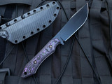 WelMade Knives Legion Fixed Blade Purple Fat Carbon, White G10 Lined Scales w/ Bronzed Titanium Hardware and Black PVD Plain Edge Blade (5.25”)