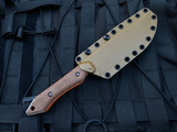WelMade Knives Legion Fixed Blade Tan Micarta, Orange G10 Lined Scales w/ Bronzed Titanium Hardware and Black PVD Plain Edge Blade (5.25”)