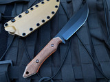 WelMade Knives Legion Fixed Blade Tan Micarta, Orange G10 Lined Scales w/ Bronzed Titanium Hardware and Black PVD Plain Edge Blade (5.25”)
