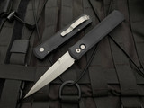 Pro-Tech Godfather Italian Style Auto Folder Black Aluminum Body w/ Bead Blast Plain Edge Blade (4”) 920