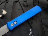Pro-Tech Godfather Italian Style Auto Folder Blue Aluminum Body w/ Bead Blast Plain Edge Blade (4”) 920-BLUE