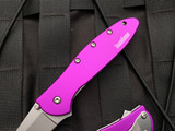 Kershaw Ken Onion Design Leek Assisted Folder Purple Aluminum Body w/ Stonewashed Drop Point Plain Edge Blade (3”) 1660PUR