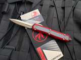Microtech Makora D/E Red Carbon Fiber Inlaid Aluminum Body w/ Bronzed Plain Edge Blade (3.4”) 206-13RDCFIS