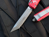 Microtech Ultratech T/E Distressed Red Aluminum Body w/ Apocalyptic Full Serrated Blade (3.4”) 123-12DRD