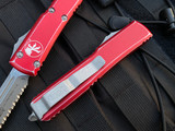 Microtech Ultratech T/E Distressed Red Aluminum Body w/ Apocalyptic Full Serrated Blade (3.4”) 123-12DRD