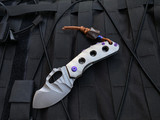 Homer Zhu Custom T-Rex Textured Titanium Body w/ Pink/Violet S35VN Hand Rubbed Sculpted Plain Edge Blade (2.5”) #98/198