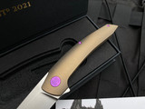 Hog House Knives Model T Bronzed Titanium Body w/ Violet Anodized Titanium Hardware and Blasted RWL-34 Blade (3.36”)