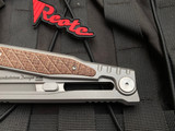 Reate Knives EXO Titanium Burlap Micarta Inlay w/ Stonewashed Double Edge Partially Serrated Blade (3.75”)