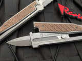 Reate Knives EXO Titanium Burlap Micarta Inlay w/ Stonewashed Double Edge Partially Serrated Blade (3.75”)