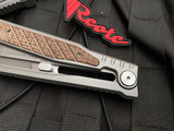 Reate Knives EXO Titanium Burlap Micarta Inlay w/ Stonewashed Double Edge Partially Serrated Blade (3.75”)
