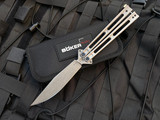 Boker Plus Papllion Butterfly Knife Stainless Steel Handles w/ D2 Beadblast Finished Plain Edge Blade (4.57”) 06EX111