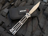 Boker Plus Papllion Butterfly Knife Stainless Steel Handles w/ D2 Beadblast Finished Plain Edge Blade (4.57”) 06EX111