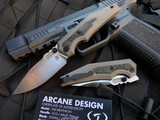 Arcane Design Preytheon Folder Titanium Shredded Glow Carbon Fiber Inlaid Body w/ 20CV Satin Plain Edge Drop Point Blade (3.25”)