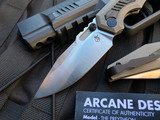 Arcane Design Preytheon Folder Titanium Shredded Glow Carbon Fiber Inlaid Body w/ 20CV Satin Plain Edge Drop Point Blade (3.25”)
