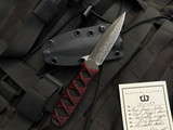 Blackside Customs Phase 7 Dagger Fixed Blade Maroon Wrapped Handle w/ Chad Nichols Damascus Plain Edge Blade (3.5”)