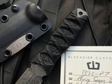 Blackside Customs Phase 7 Dagger Fixed Blade Black Wrapped Handle w/ Chad Nichols Damascus Plain Edge Blade (3.5”)