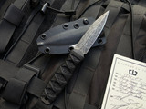 Blackside Customs Phase 7 Dagger Fixed Blade Black Wrapped Handle w/ Chad Nichols Damascus Plain Edge Blade (3.5”)