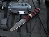 Blackside Customs Phase 7 Dagger Fixed Blade Maroon Wrapped Starlingear Menuki Handle w/ Chad Nichols Damascus Plain Edge Blade (3.5”)