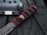 Blackside Customs Phase 7 Dagger Fixed Blade Maroon Wrapped Starlingear Menuki Handle w/ Chad Nichols Damascus Plain Edge Blade (3.5”)