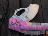 Homer Zhu Custom T-Rex Multi-Tone Textured Titanium Body w/ Violet Hardware and S35VN Hand Rubbed Sculpted Plain Edge Blade (2.5”) #79/198