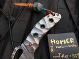Homer Zhu Custom T-Rex Sculpted Titanium Body w/ Green Pocket Clip and Hand Rubbed Satin Sculpted Blade (2.5”) #359