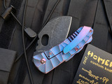 Homer Zhu Custom Parrot Folder Blue/Purple Sculpted Titanium Body w/ Black Plain Edge Blade (2.7”) #99