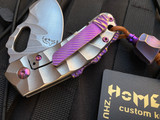 Homer Zhu Custom T-Rex Folder Sculpted Titanium Body w/ Purple Hardware and S35VN Hand Rubbed Satin Sculpted Plain Edge Blade (2.5”) #368