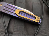 Medford Nosferatu Flipper Violet Titanium Body w/ Bronzed Hardware, Bead Blast Violet/Bronzed Clip, and S35VN Tumbled Plain Edge Blade (3.5”)