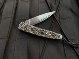 William Henry B10 Lancet 'Radiant' Hand Carved Sterling Silver Body w/ Sapphire Inlays and WH ‘Wave’ Damascus Plain Edge Blade (2.75”)