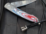William Henry B10 Lancet 'Throttle' Chad Nichols ‘X-Out’ Damascus Body w/ Fordite Inlays and Mike Norris ‘Hornet’s Nest’ Damascus Plain Edge Blade (2.75”)