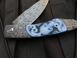 William Henry B12 'Belfry' Custom Folder Delbert Ealy ‘T-Rex’ Damascus Body w/ Carved Banded Agate Inlays and Mike Norris ‘Hornet’s Nest’ Damascus Plain Edge Blade (3.06”)