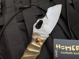 Homer Zhu Custom Hero Folder  #155 Yellow/Violet Sculpted Titanium Body w/ Hand Finished Rock Grind Plain Edge Blade (3.58")
