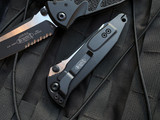 Microtech Socom Elite T/E Folder Black Aluminum Body w/ Two Tone Black Partially Serrated Blade (4") 161-2T